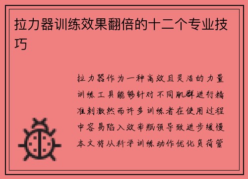 拉力器训练效果翻倍的十二个专业技巧
